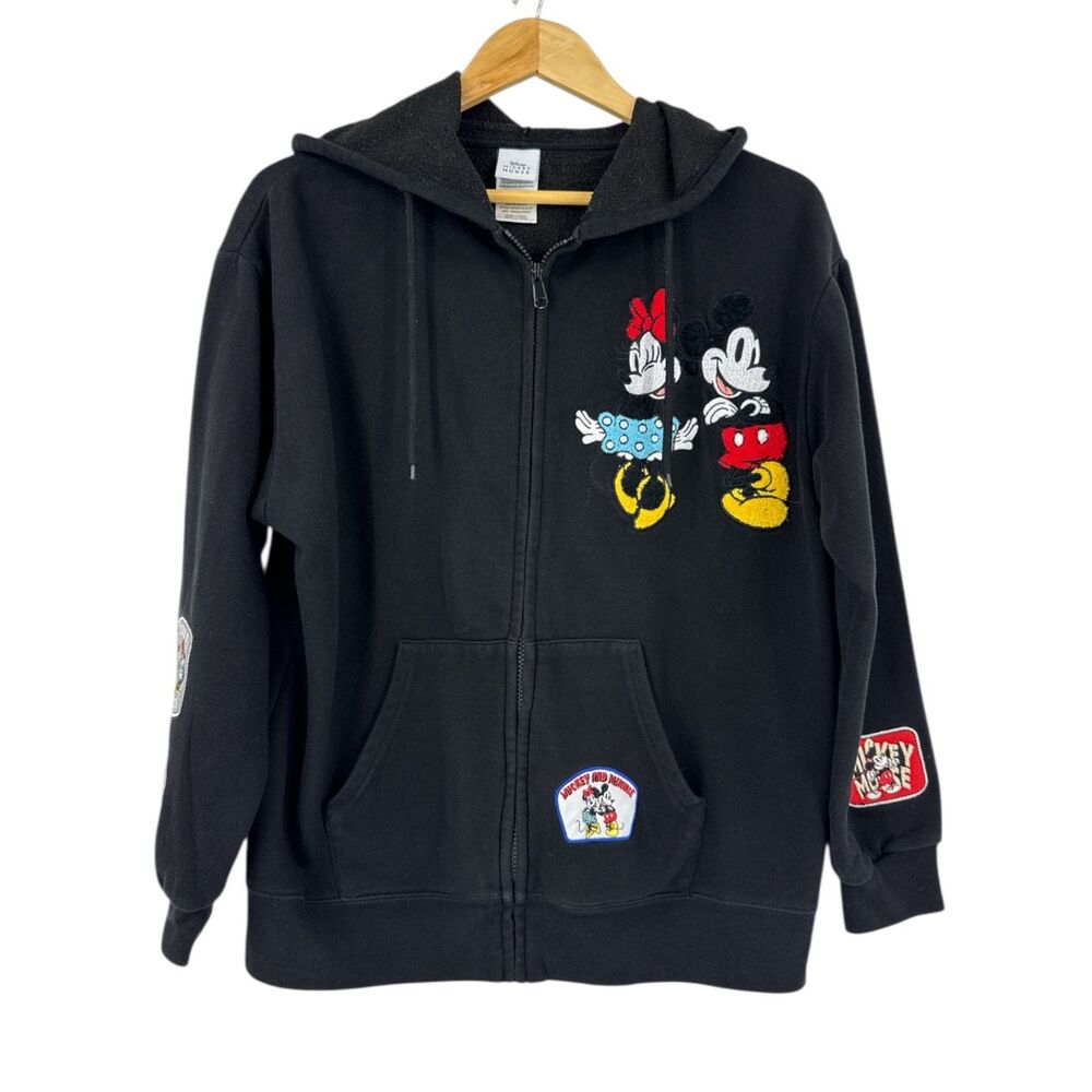 Mickey Mouse Hoodie Large patchwork Disney womens zip up sweatshirt